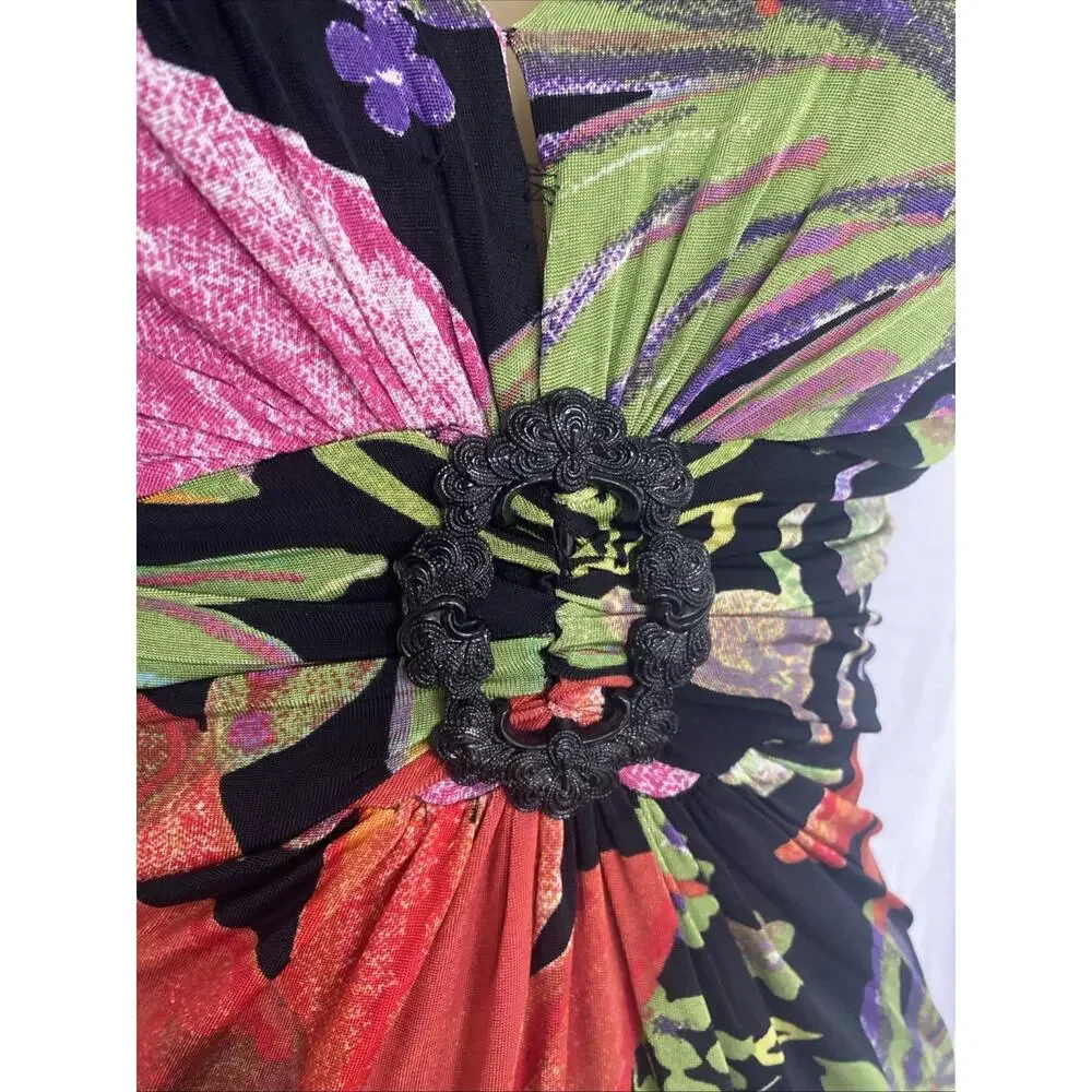 Cache Dress Sheath Cap Sleeve Floral V Neck Ruched 4 S Knee Length Stretch - Picture 8 of 8